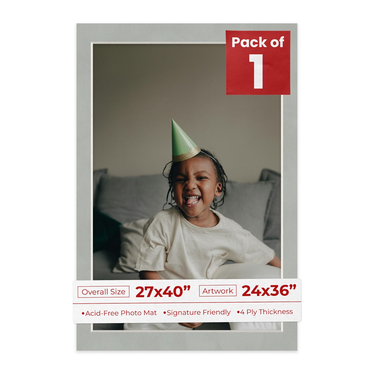 Light Grey Suede Mat Board for 27x40 Frames - Fits 24x36 Photos